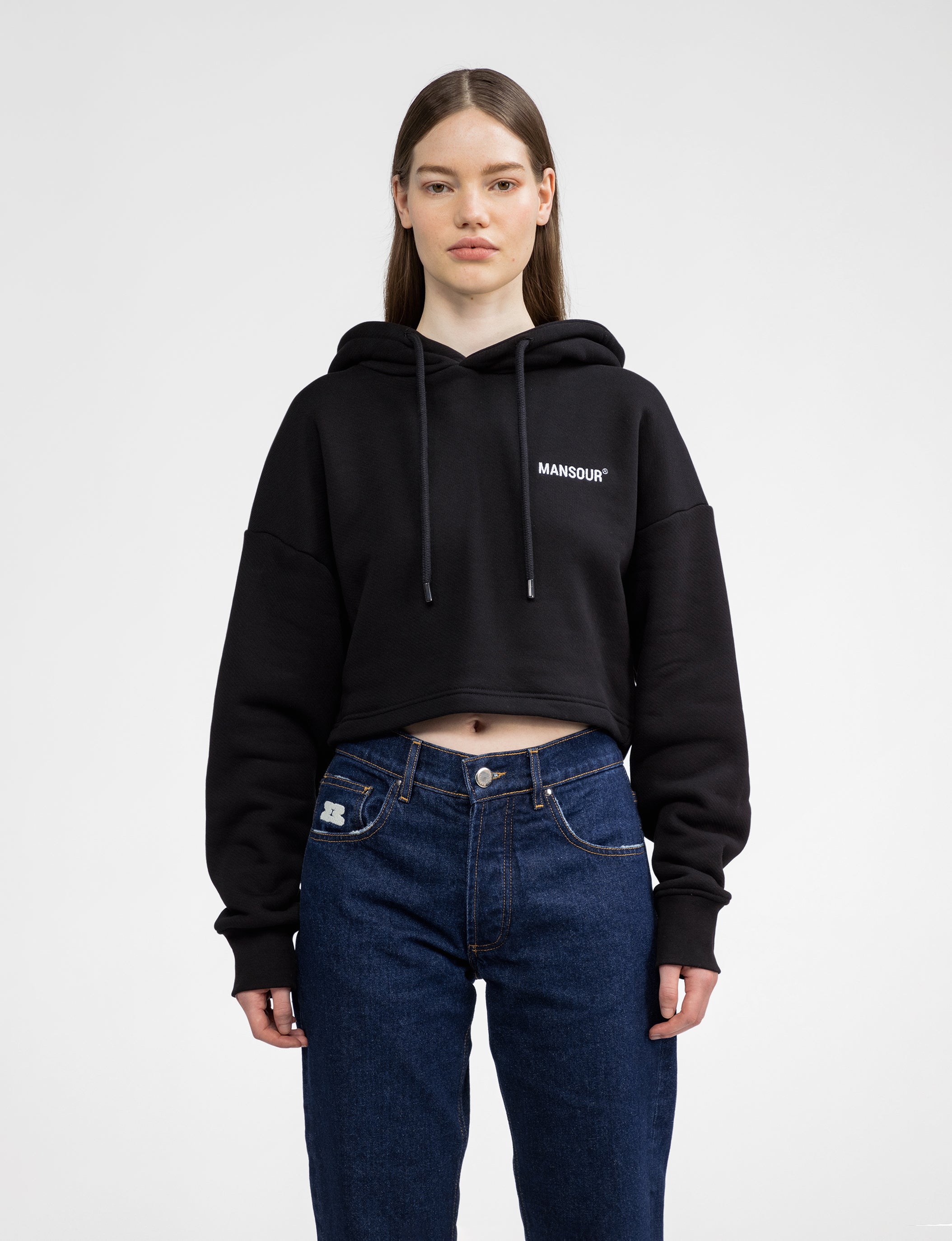 Logo hoodie cropped black