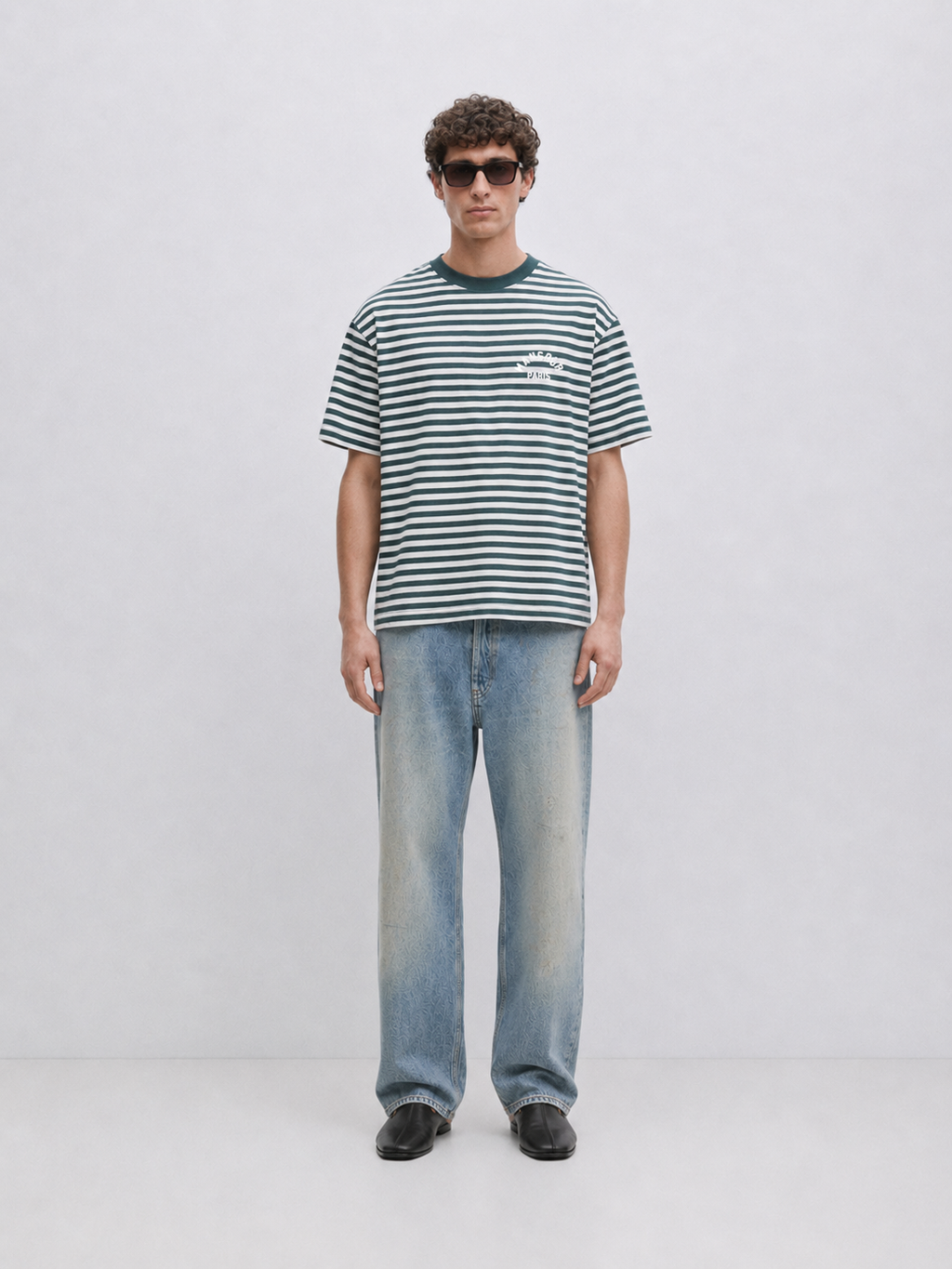 Paris College Striped T-shirt Vintage Green