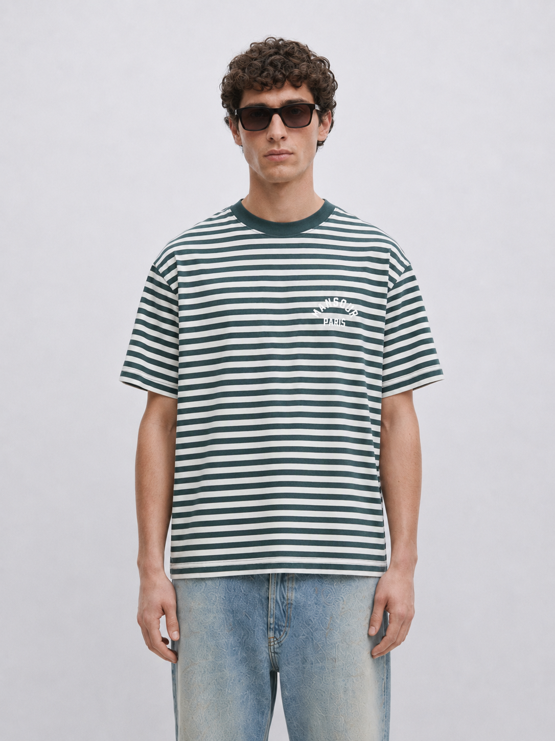 Paris College Striped T-shirt Vintage Green