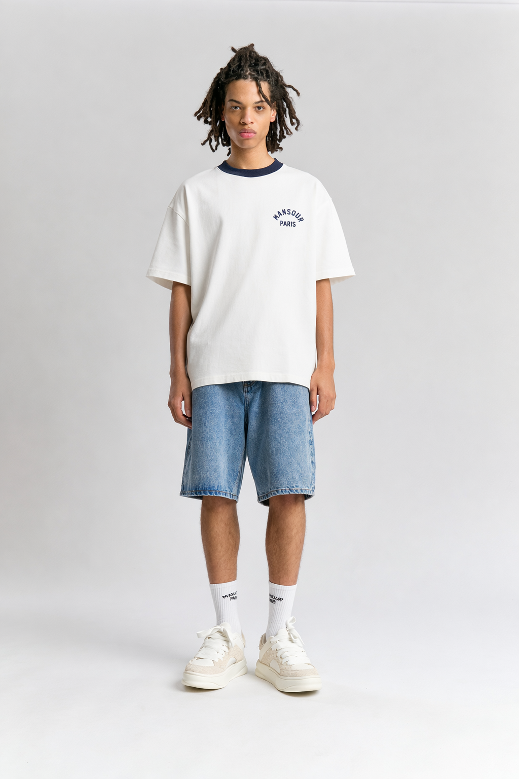 T-shirt en feutre vintage blanc marine