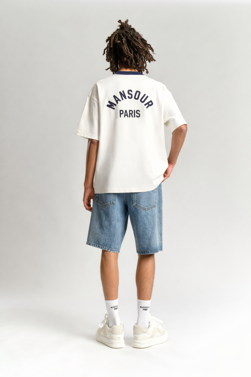 T-shirt en feutre vintage blanc marine