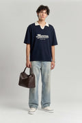 Jacquard Knitted Polo Navy