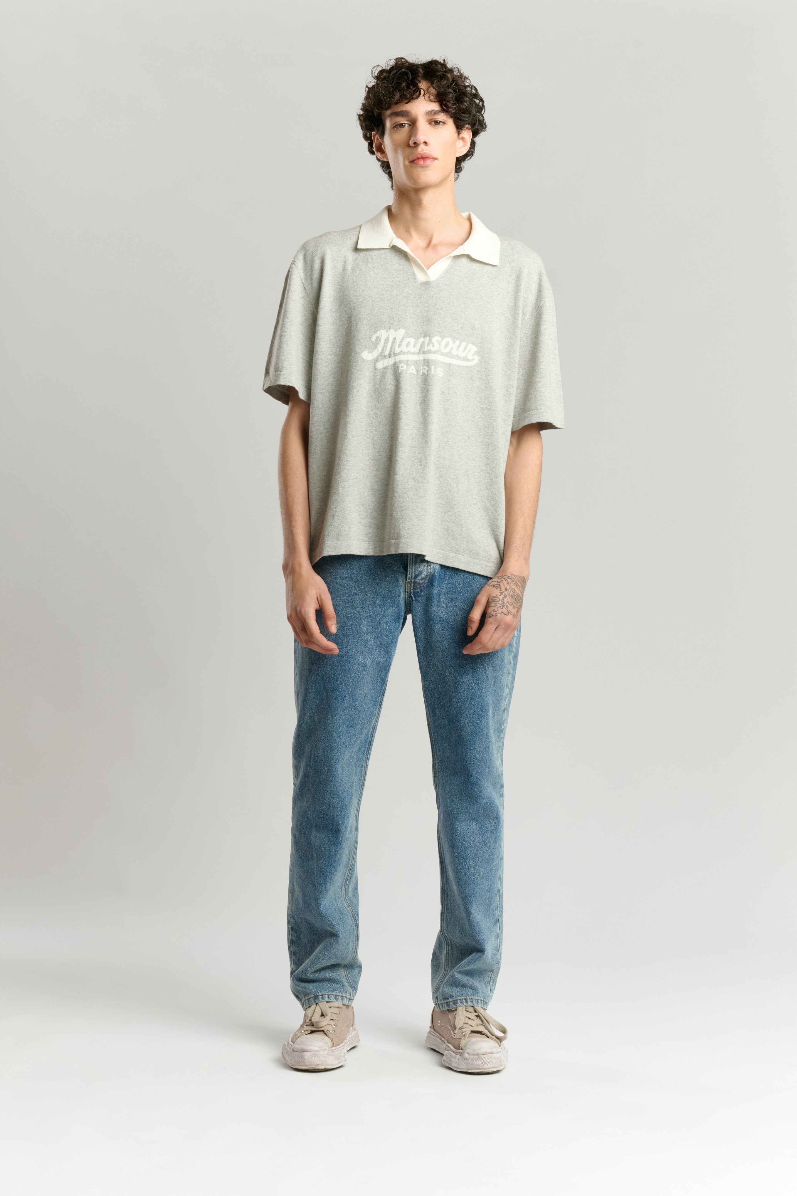 Jacquard Knitted Polo Grey