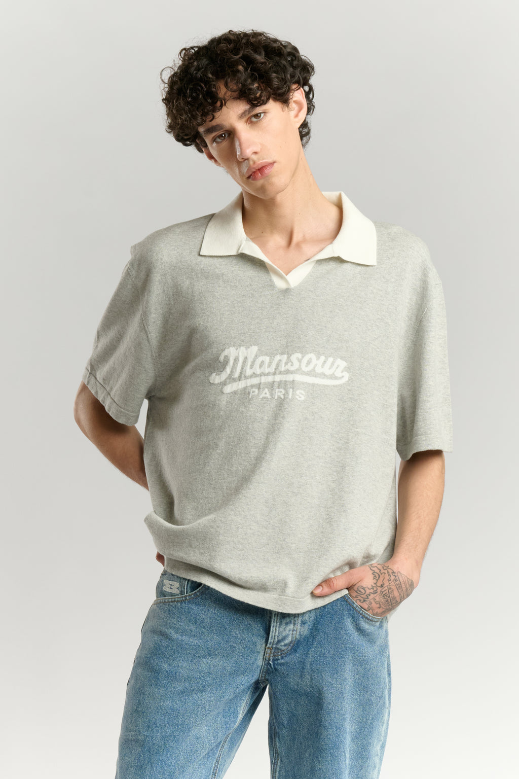 Jacquard Knitted Polo Grey