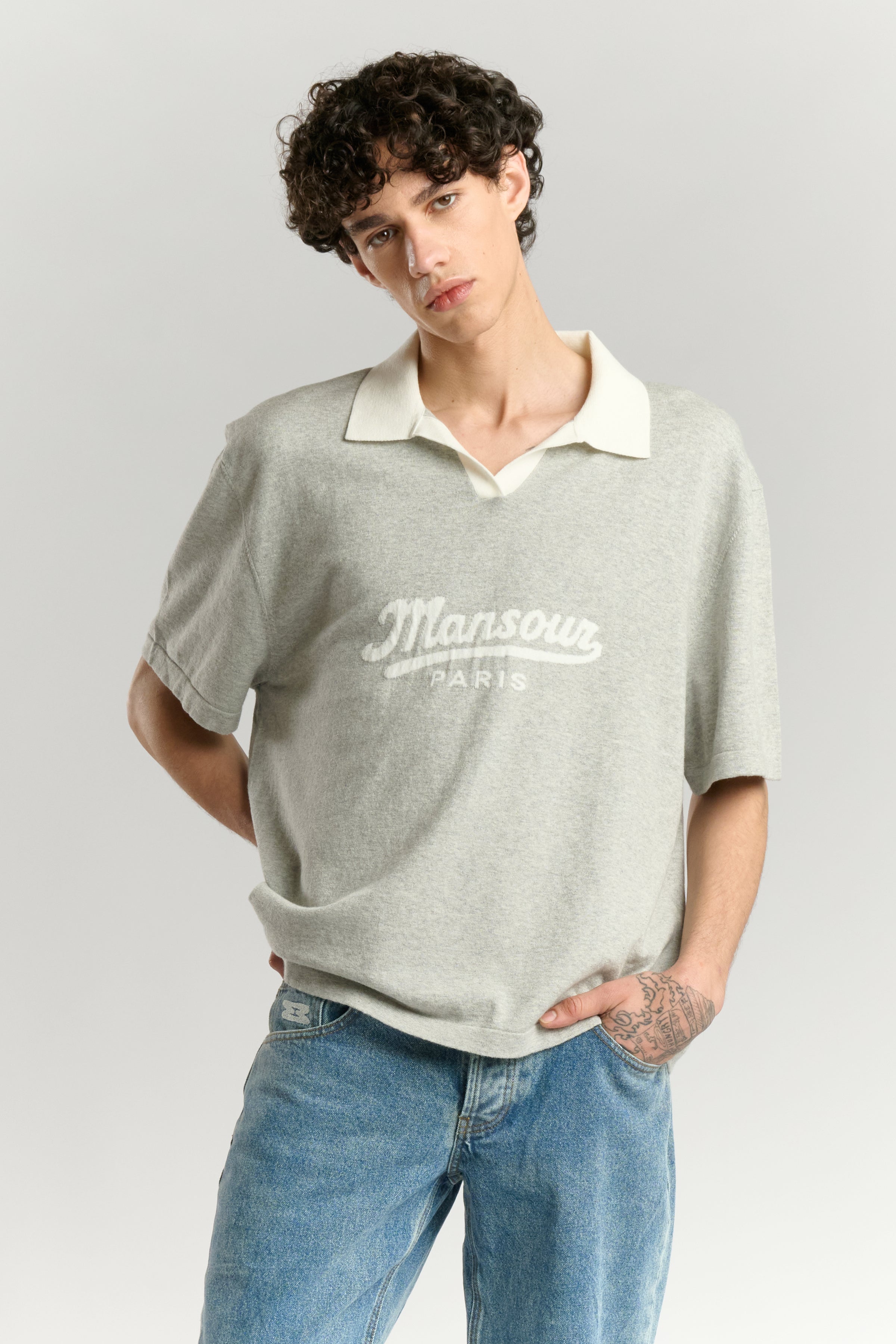 Jacquard Knitted Polo Grey