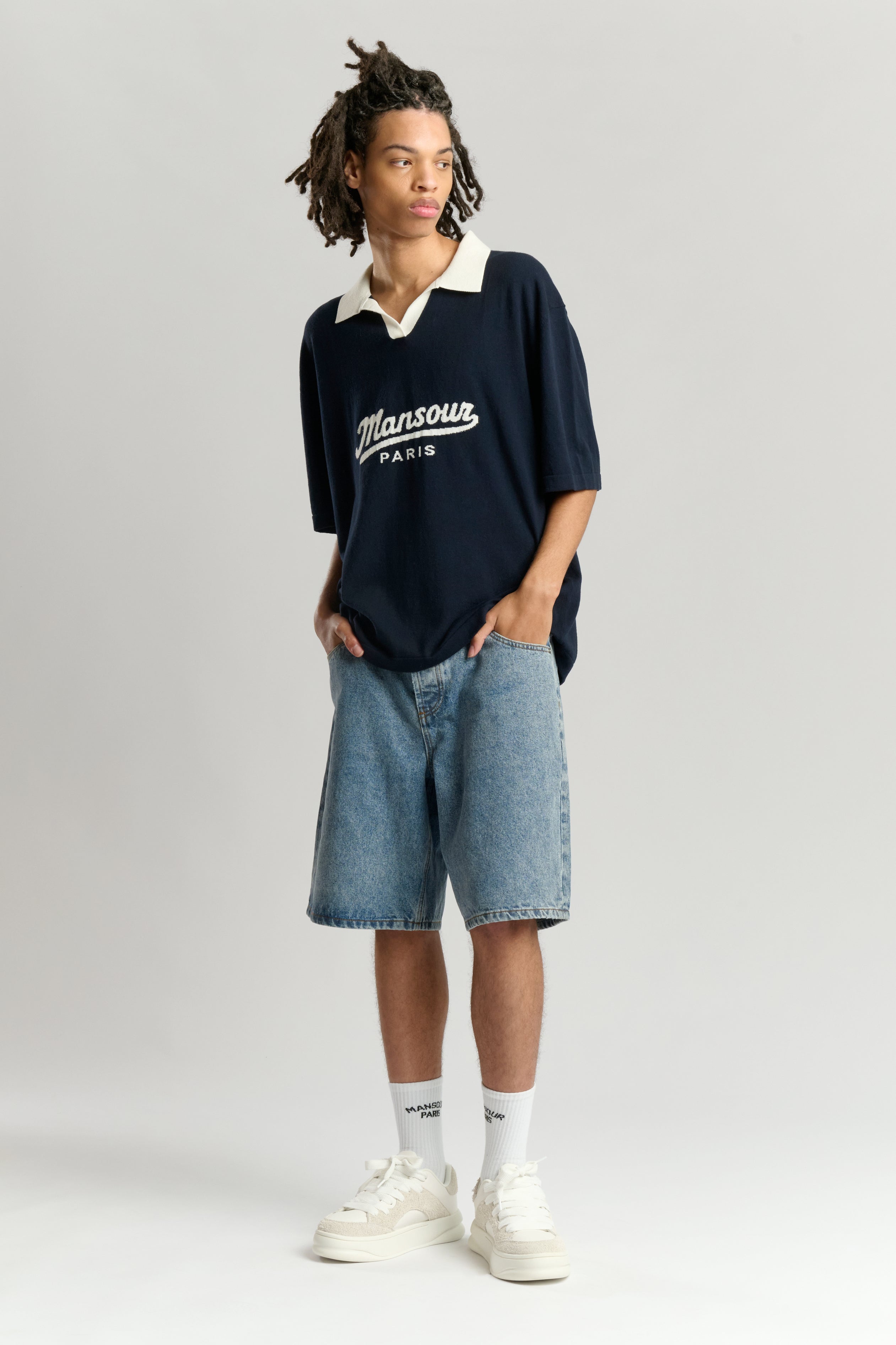 Jacquard Knitted Polo Navy