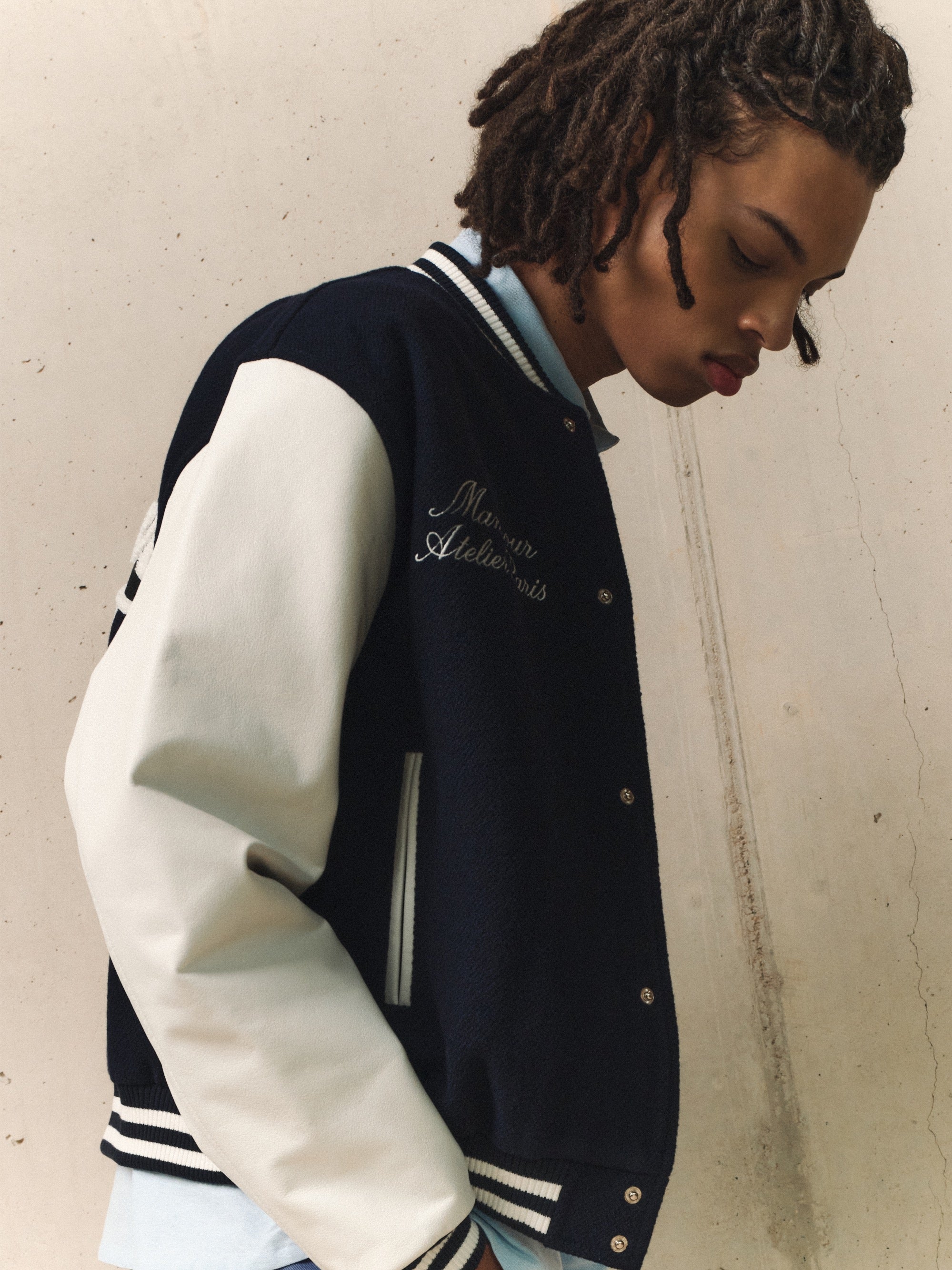 College Varsity Jacket Navy – MANSOUR