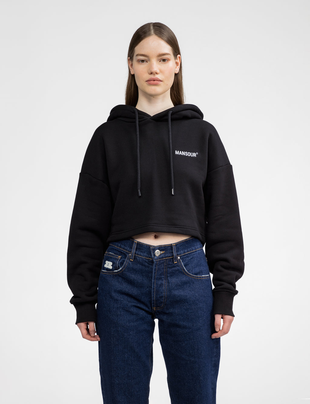 Logo hoodie cropped zwart