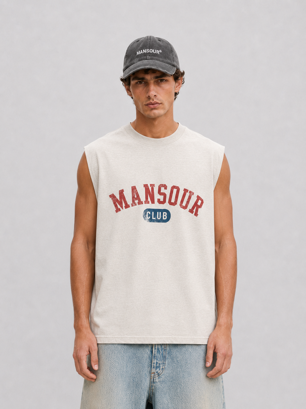 Mansour Club Faded Cream Sleeveless T-shirt