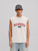 Mansour Club Faded Cream Sleeveless T-shirt