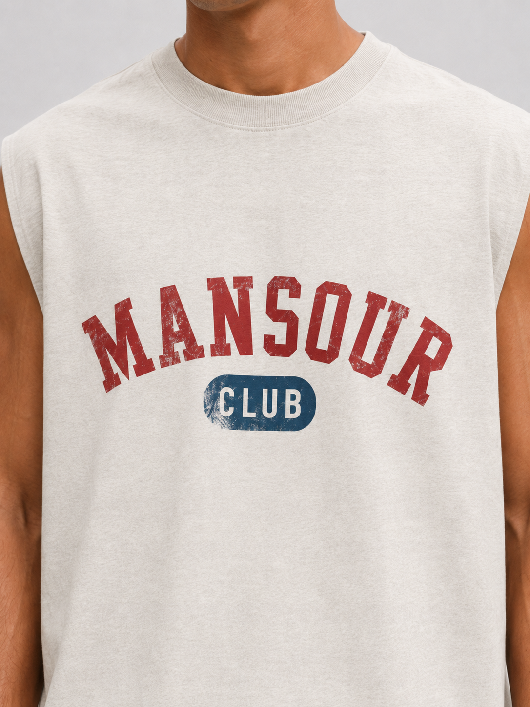 Mansour Club Faded Cream Sleeveless T-shirt detail