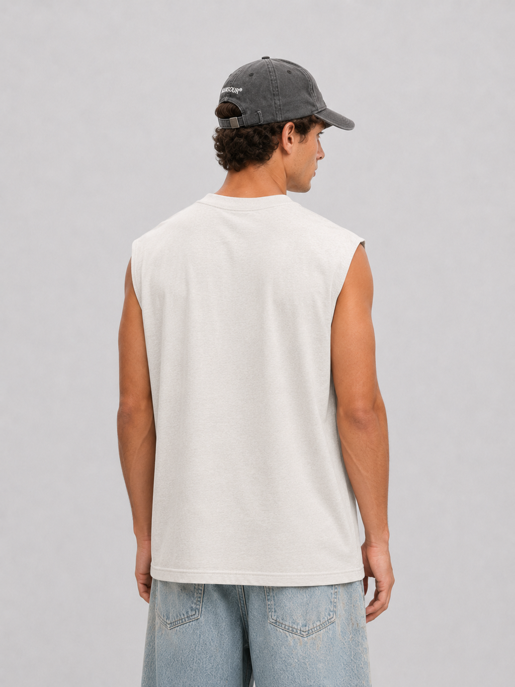 Mansour Club Faded Cream Sleeveless T-shirt detail back