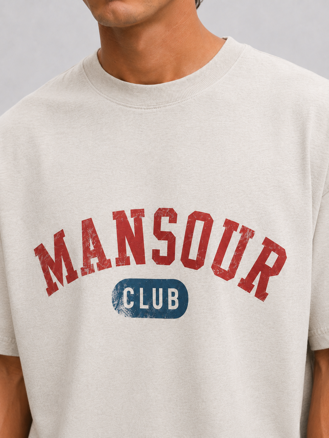 Mansour Club Faded Cream T-shirt detail 