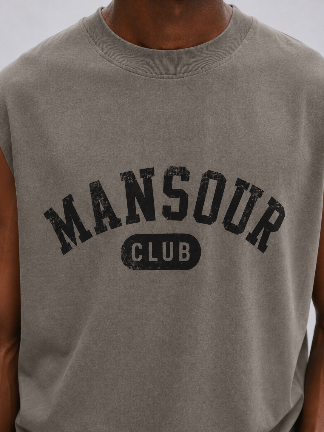 Mansour Club Faded Taupe Sleeveless T-shirt detail