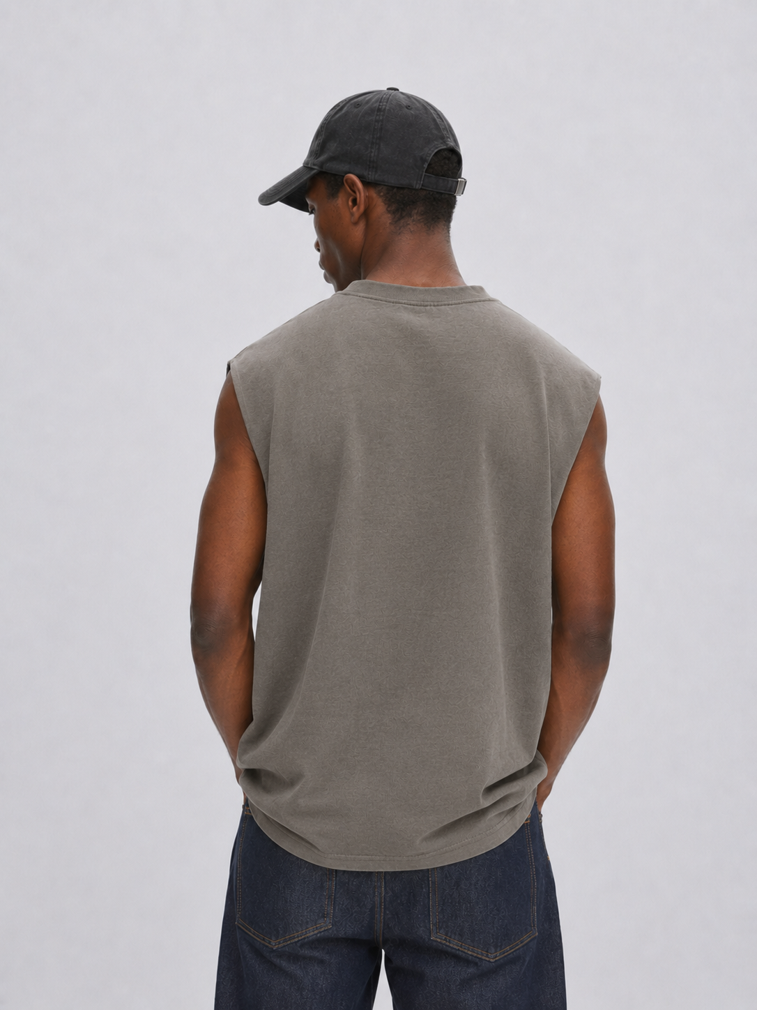 Mansour Club Faded Taupe Sleeveless T-shirt detail Back