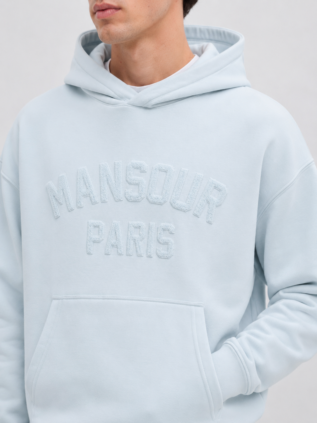 Misty Blue Hoodie front detail