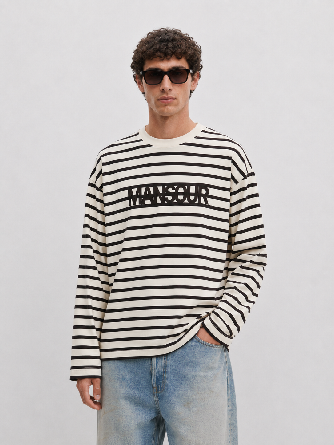 Oversized Boxy Longsleeve — Striped Monogram Logo