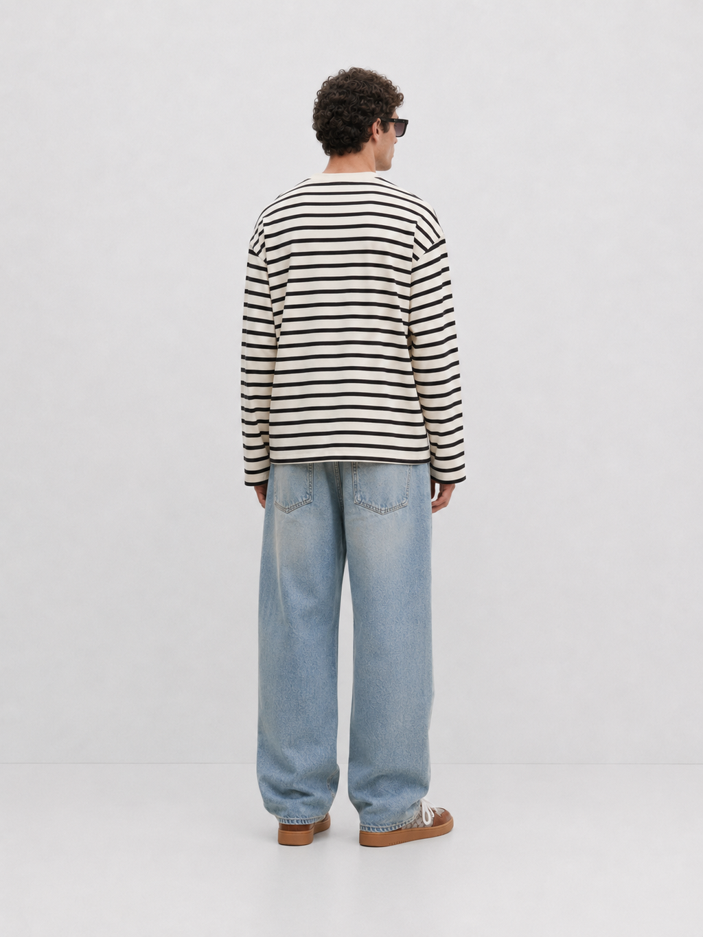 Oversized Boxy Longsleeve — Striped Monogram Logo back