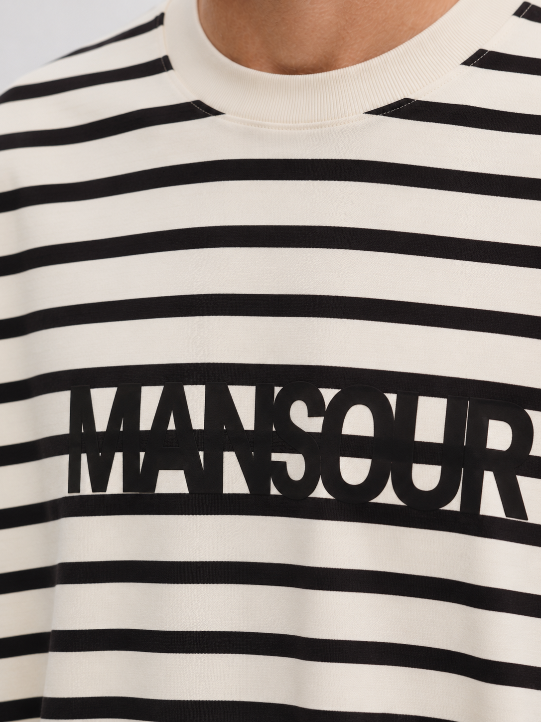 Oversized Boxy Longsleeve — Striped Monogram Logo detail