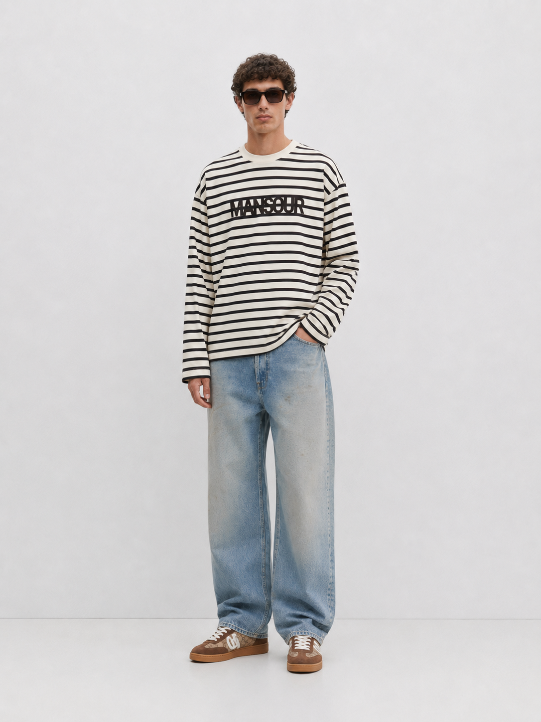 Oversized Boxy Longsleeve — Striped Monogram Logo full