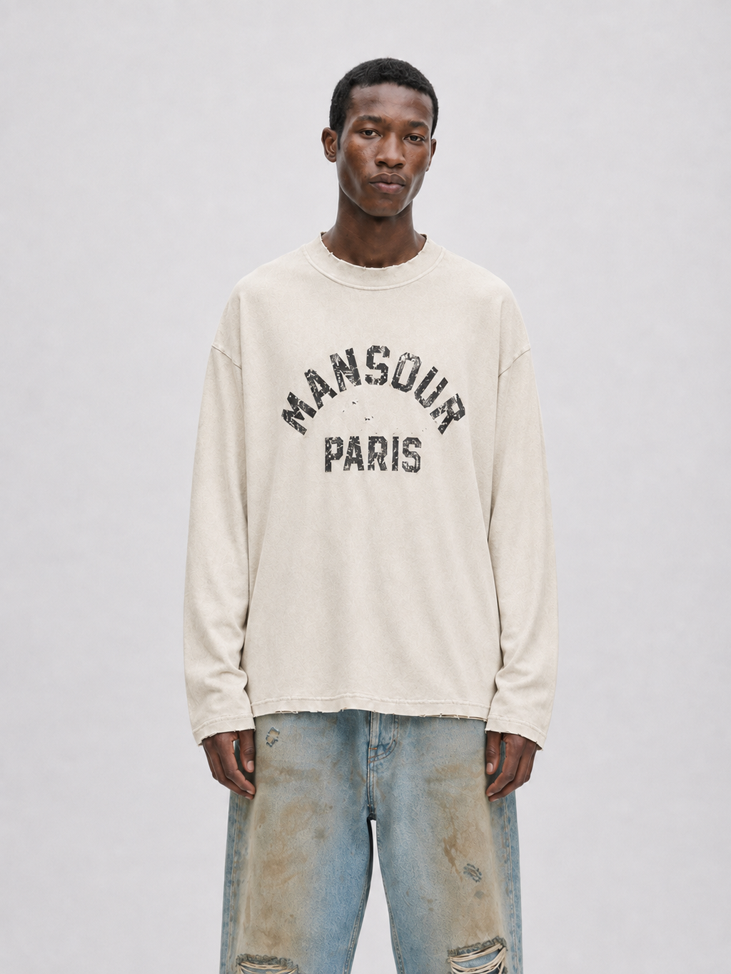 Paris College Destroyed Longsleeve Vintage Beige