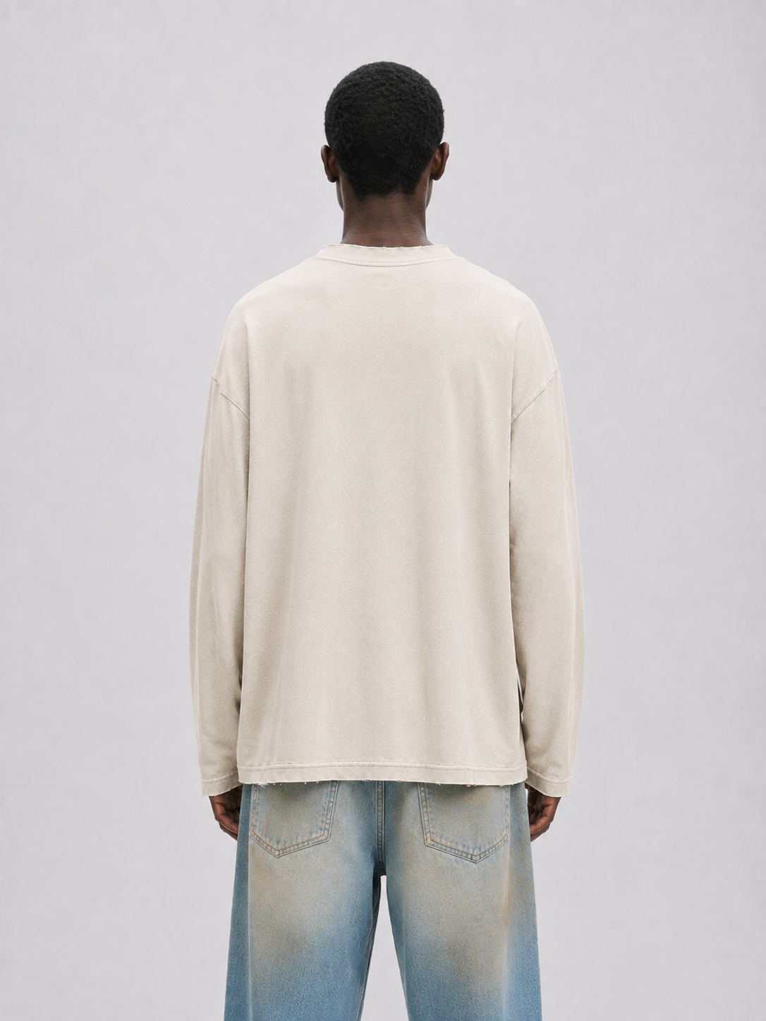 Paris College Destroyed Longsleeve Vintage Beige back
