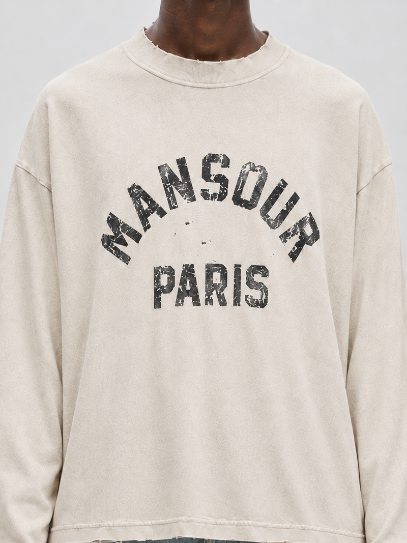 Paris College Destroyed Longsleeve Vintage Beige close