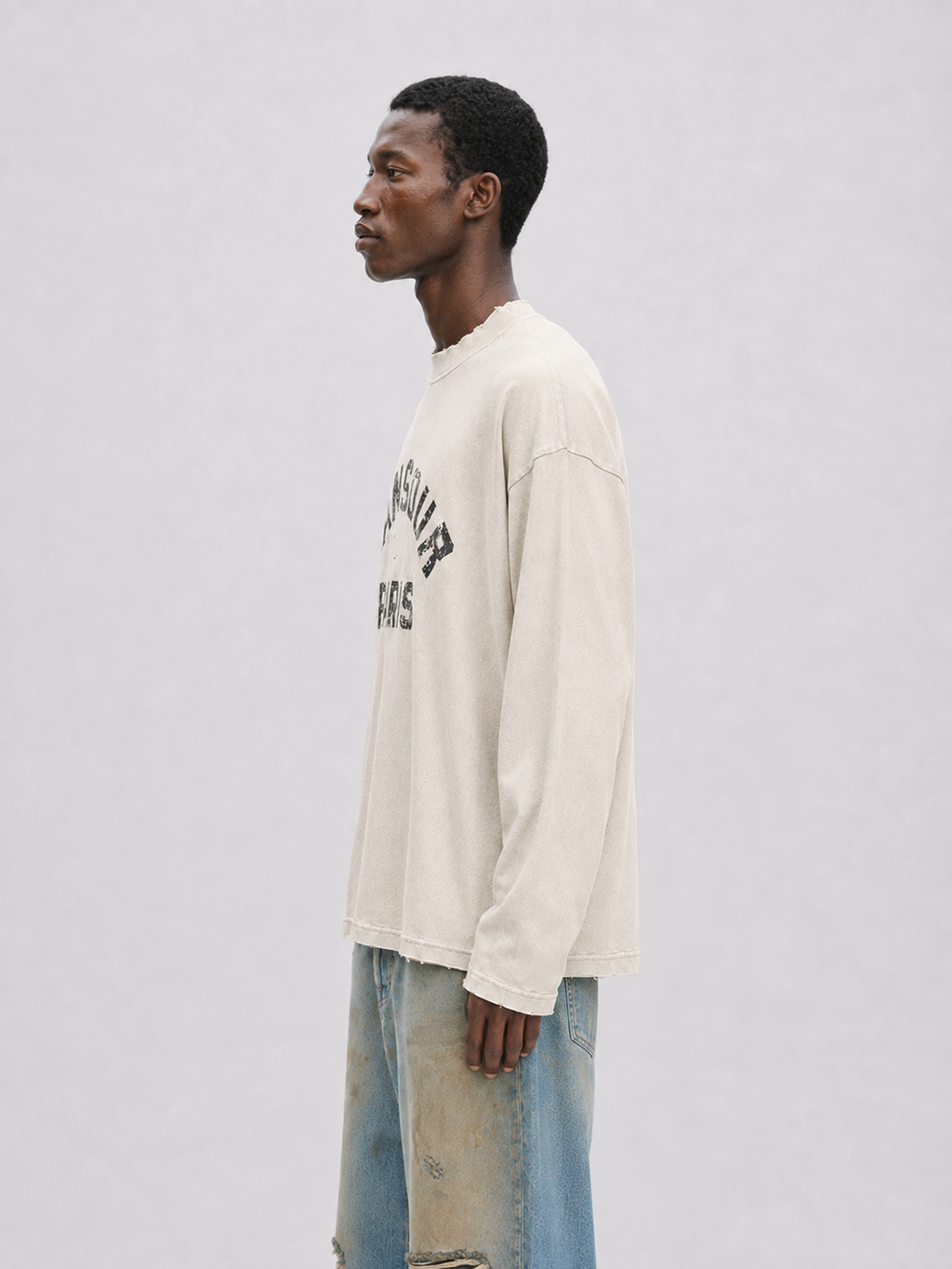 Paris College Destroyed Longsleeve Vintage Beige side