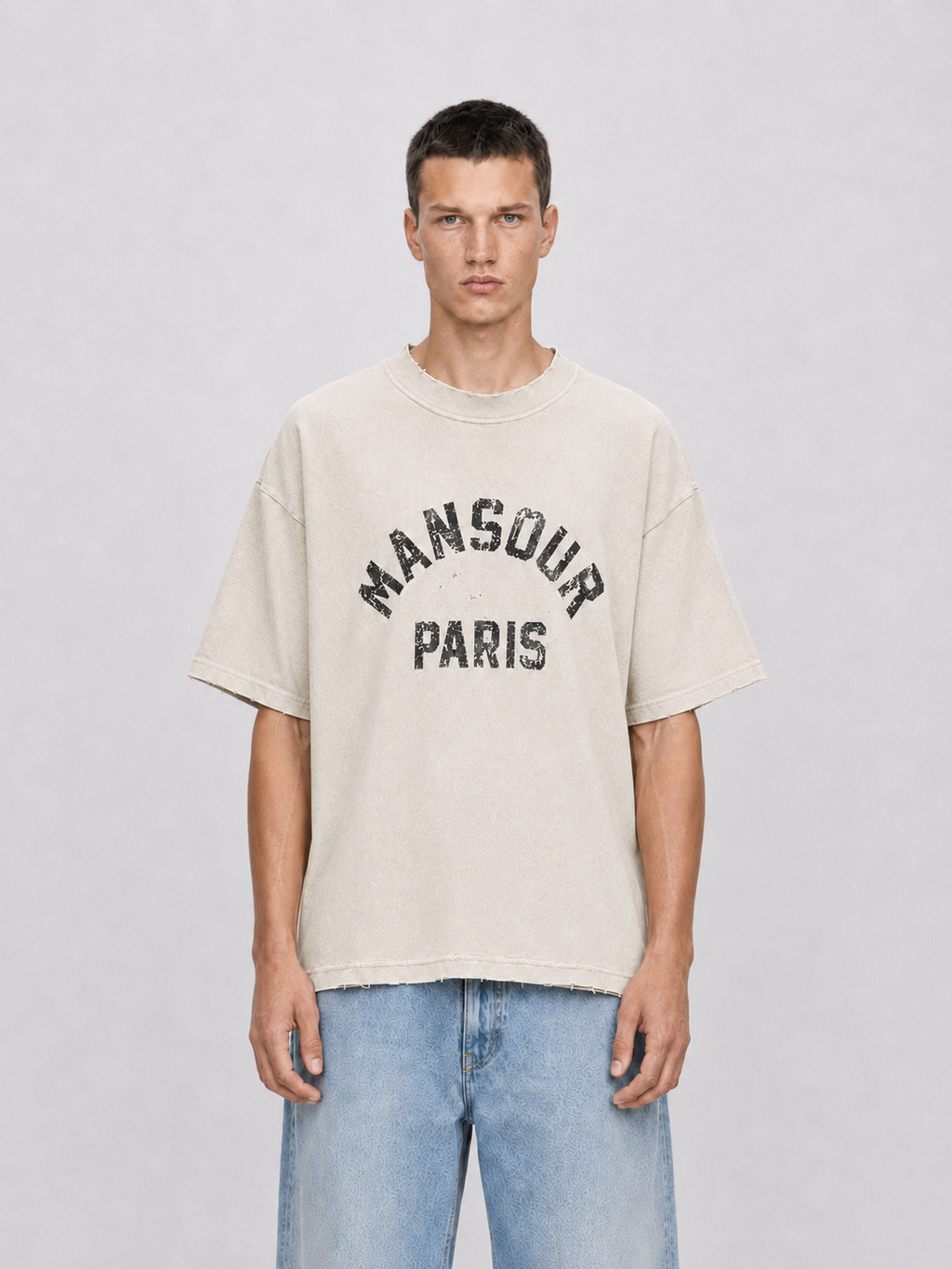 Paris College Destroyed T-shirt Vintage Beige