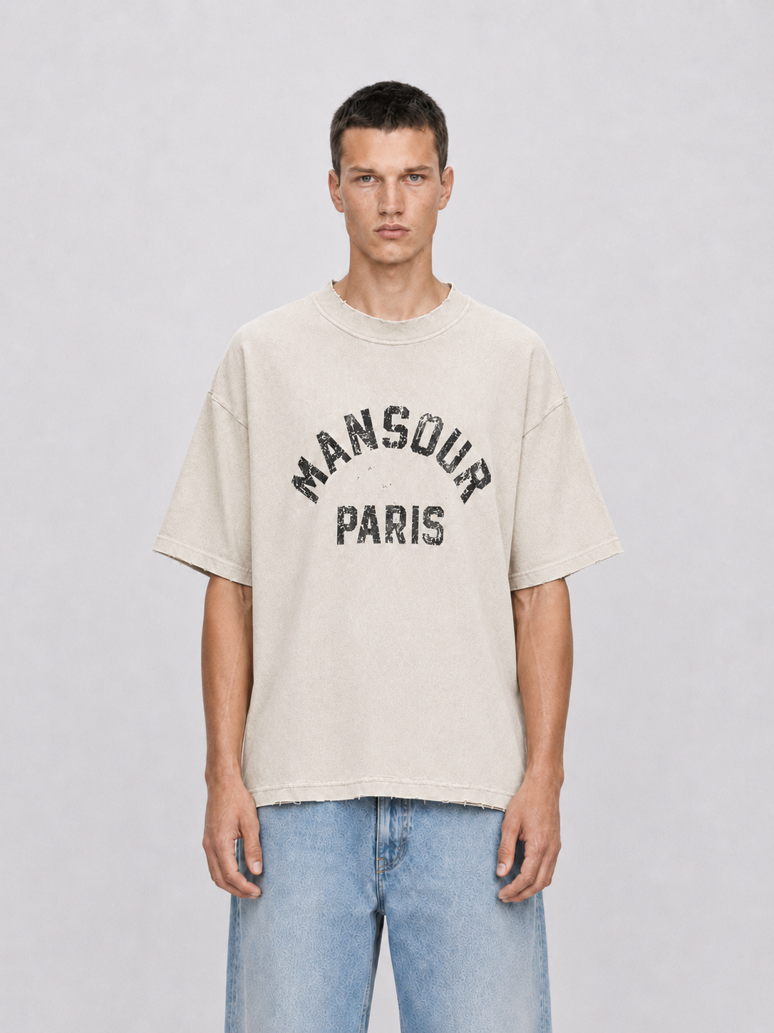 Paris College Destroyed T-shirt Vintage Beige