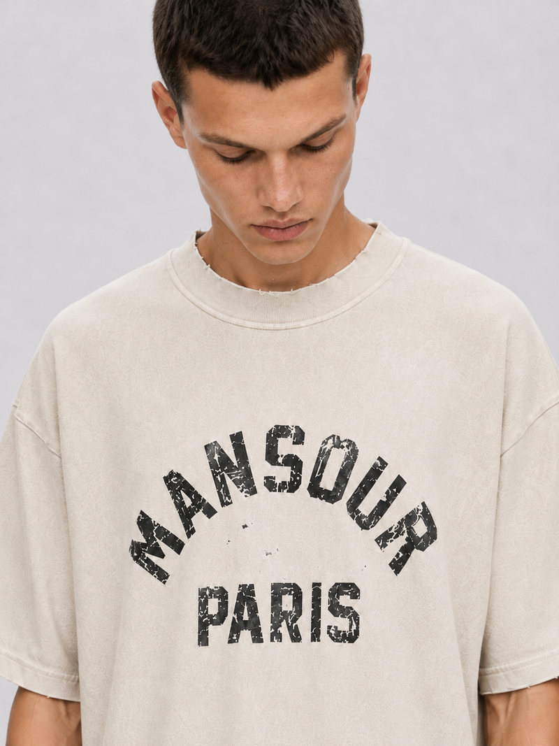 Paris College Destroyed T-shirt Vintage Beige 2