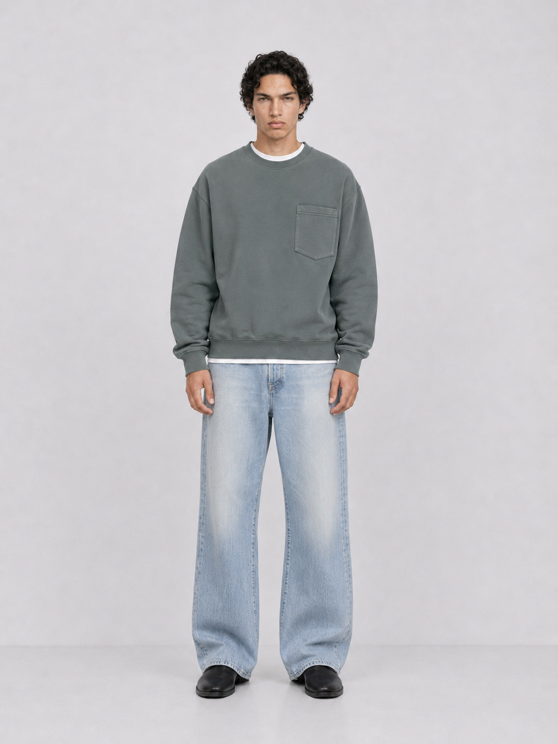 Paris College Pocket Sweater Balsam Green full body front