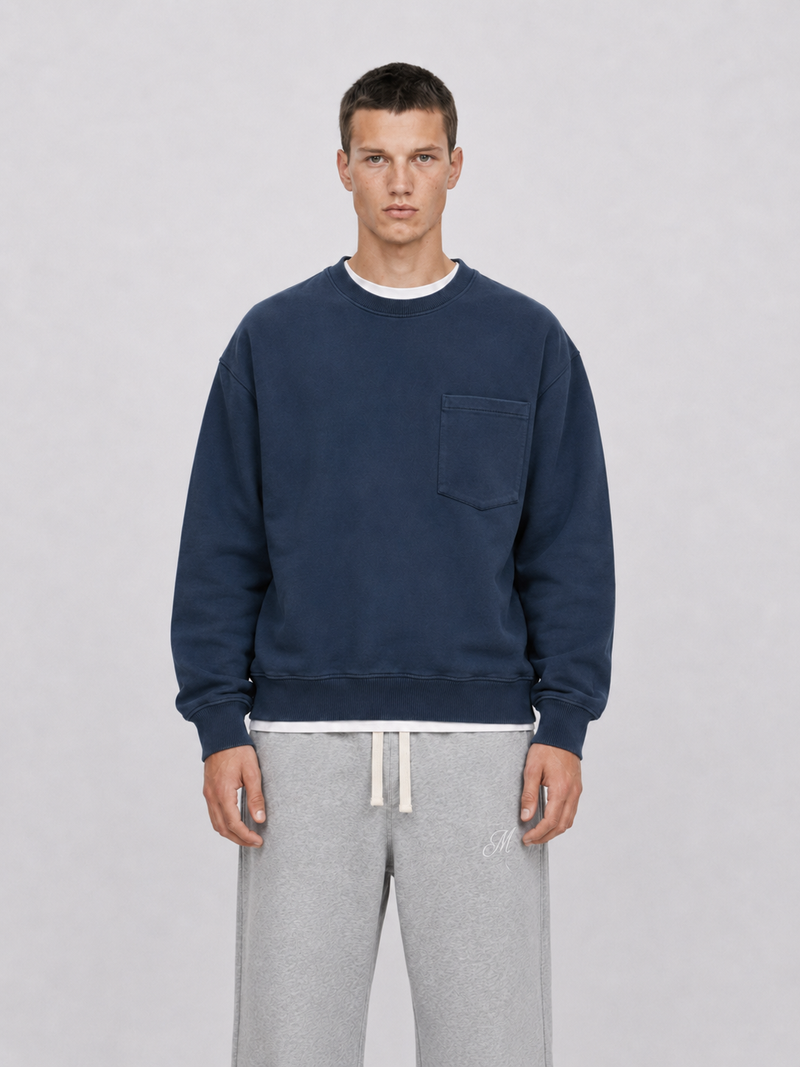 Paris College Pocket Sweater Blue Nights mid body