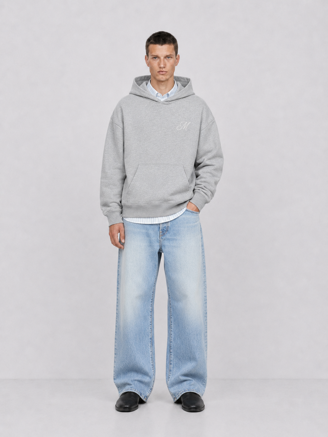 Script Hoodie Heather Grey full body