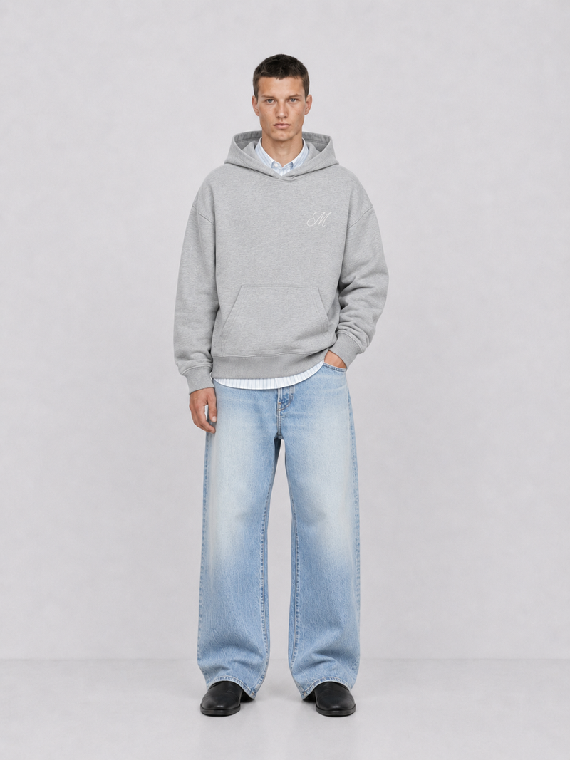 Script Hoodie Heather Grey full body