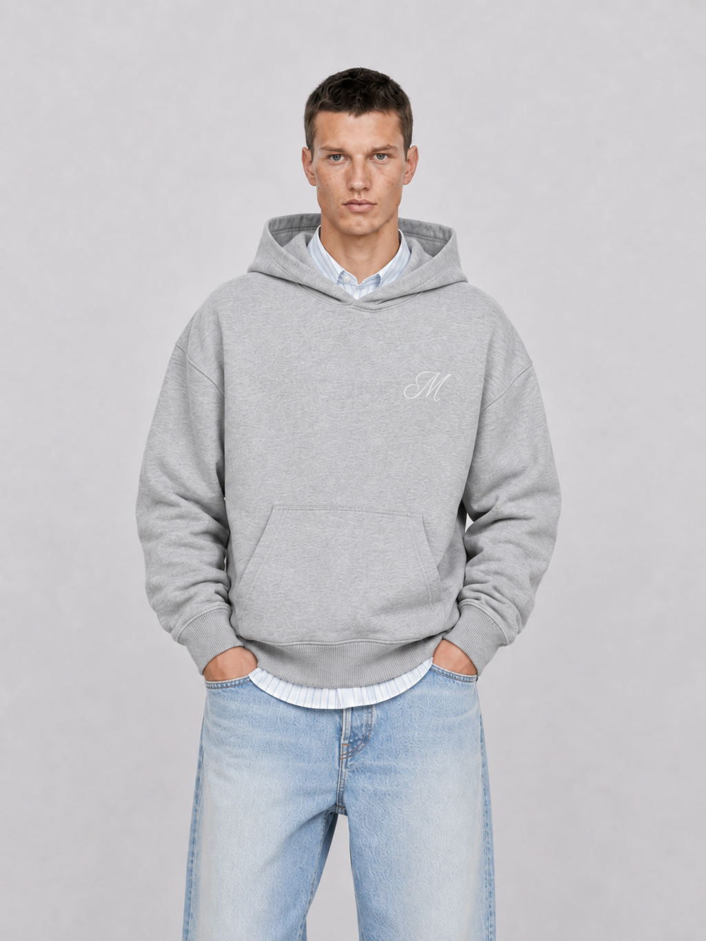 Script Hoodie Heather Grey mid body