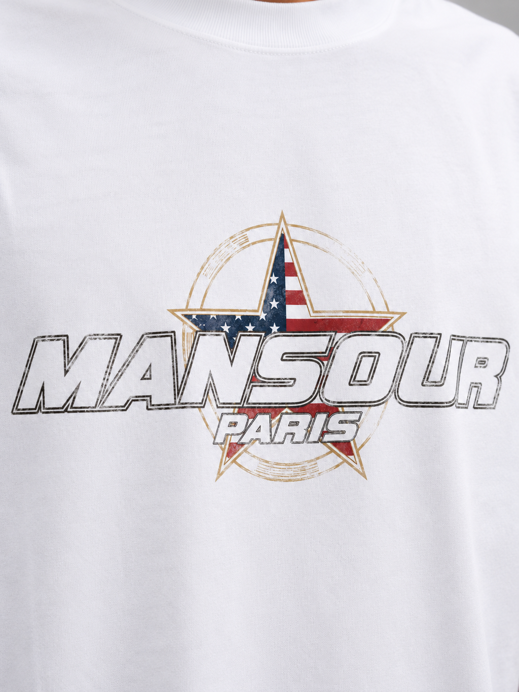 Stars and Stripes T-shirt Vintage White Close Up