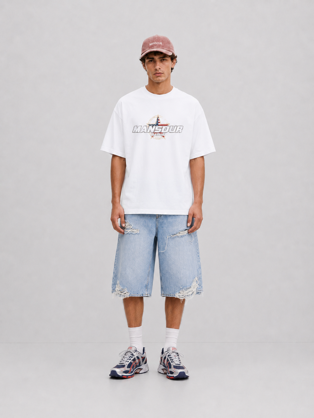 Stars and Stripes T-shirt Vintage White full body