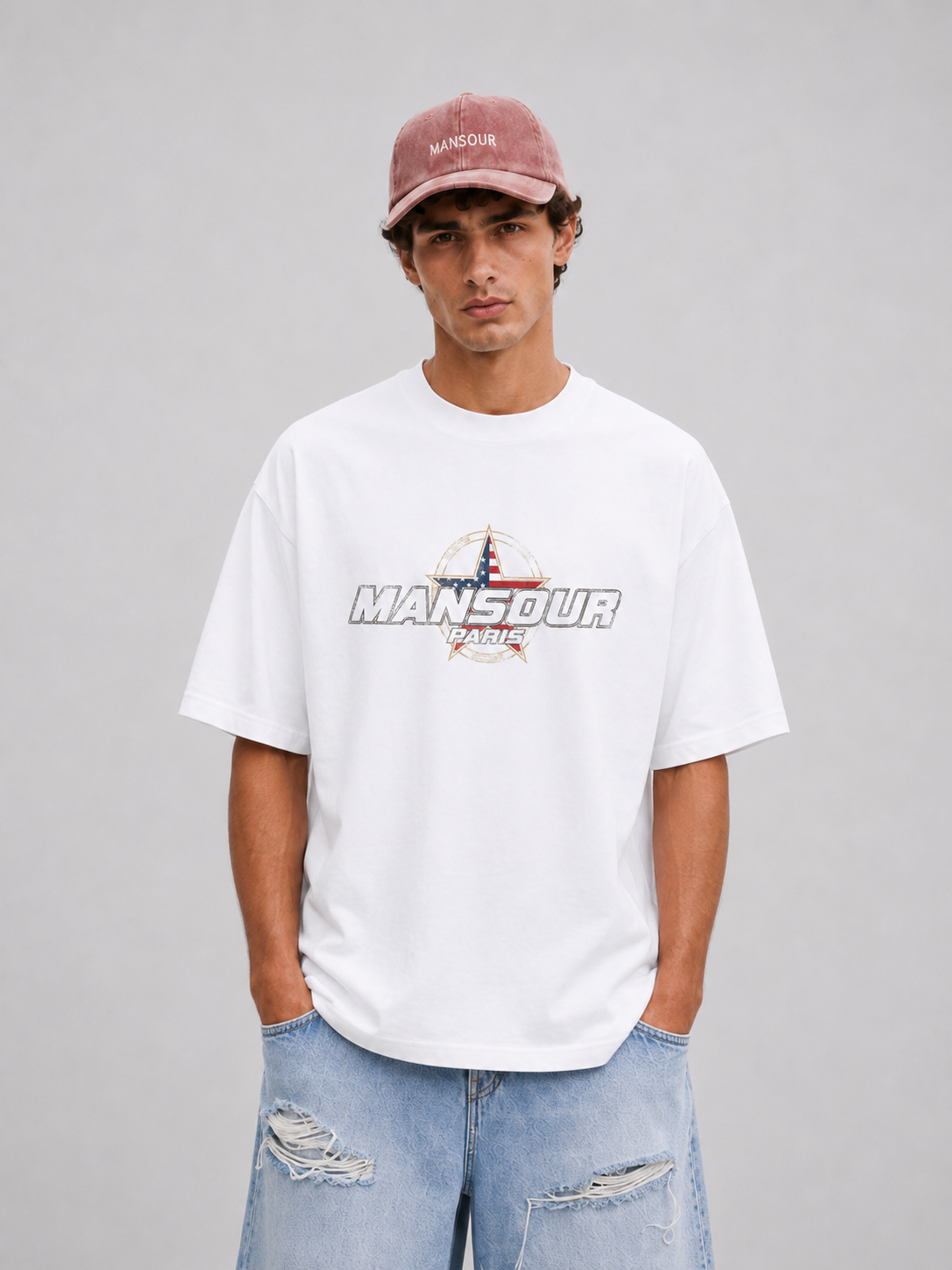 Stars and Stripes T-shirt Vintage White mid body