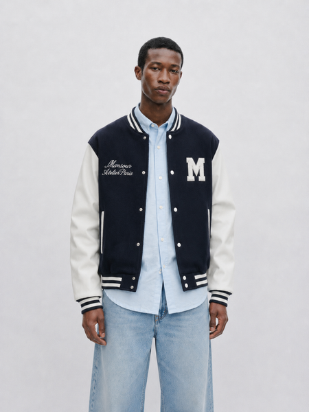 ひさまる*p(R)ojectR® Logo Varsity Jacket College Varsity Jacket Navy – MANSOUR