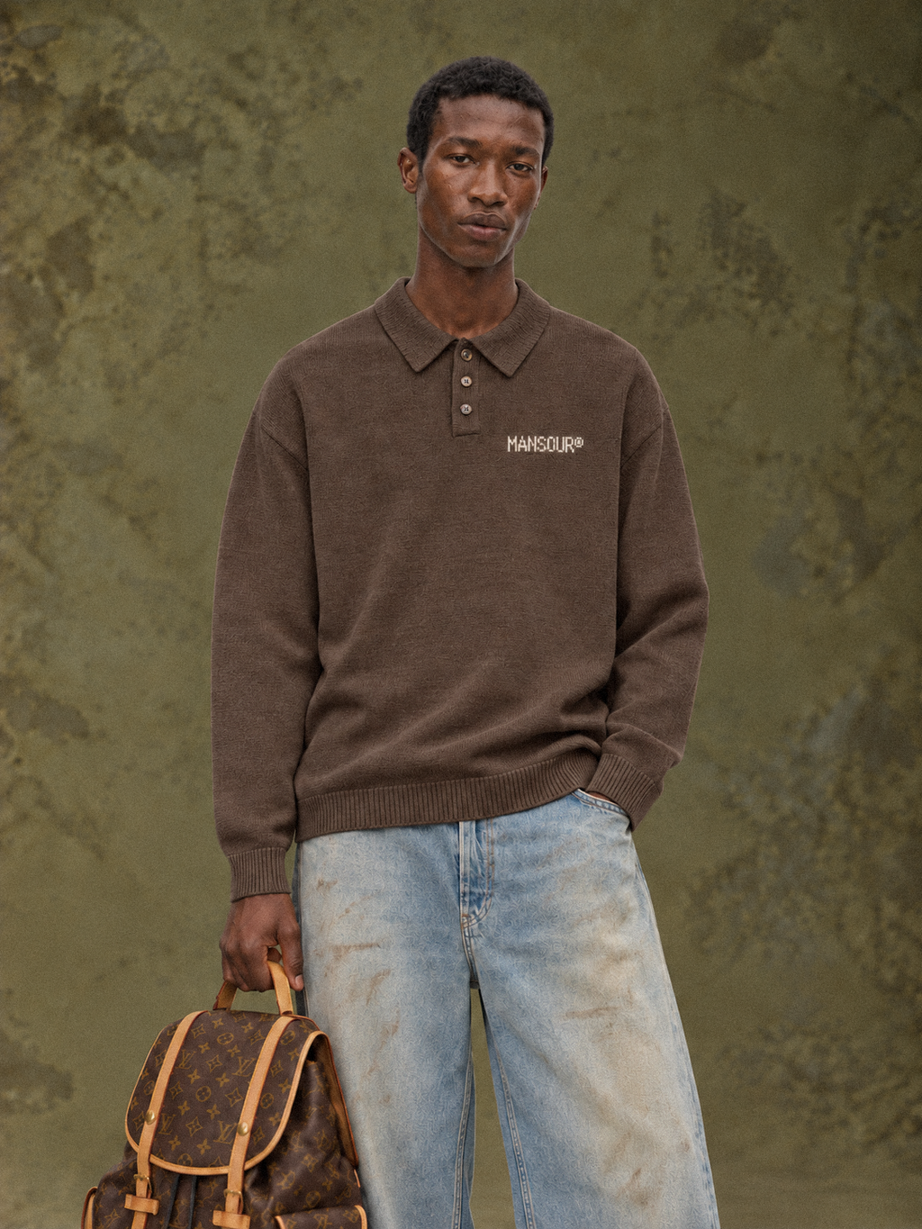 Knitted Longsleeve Polo Brown