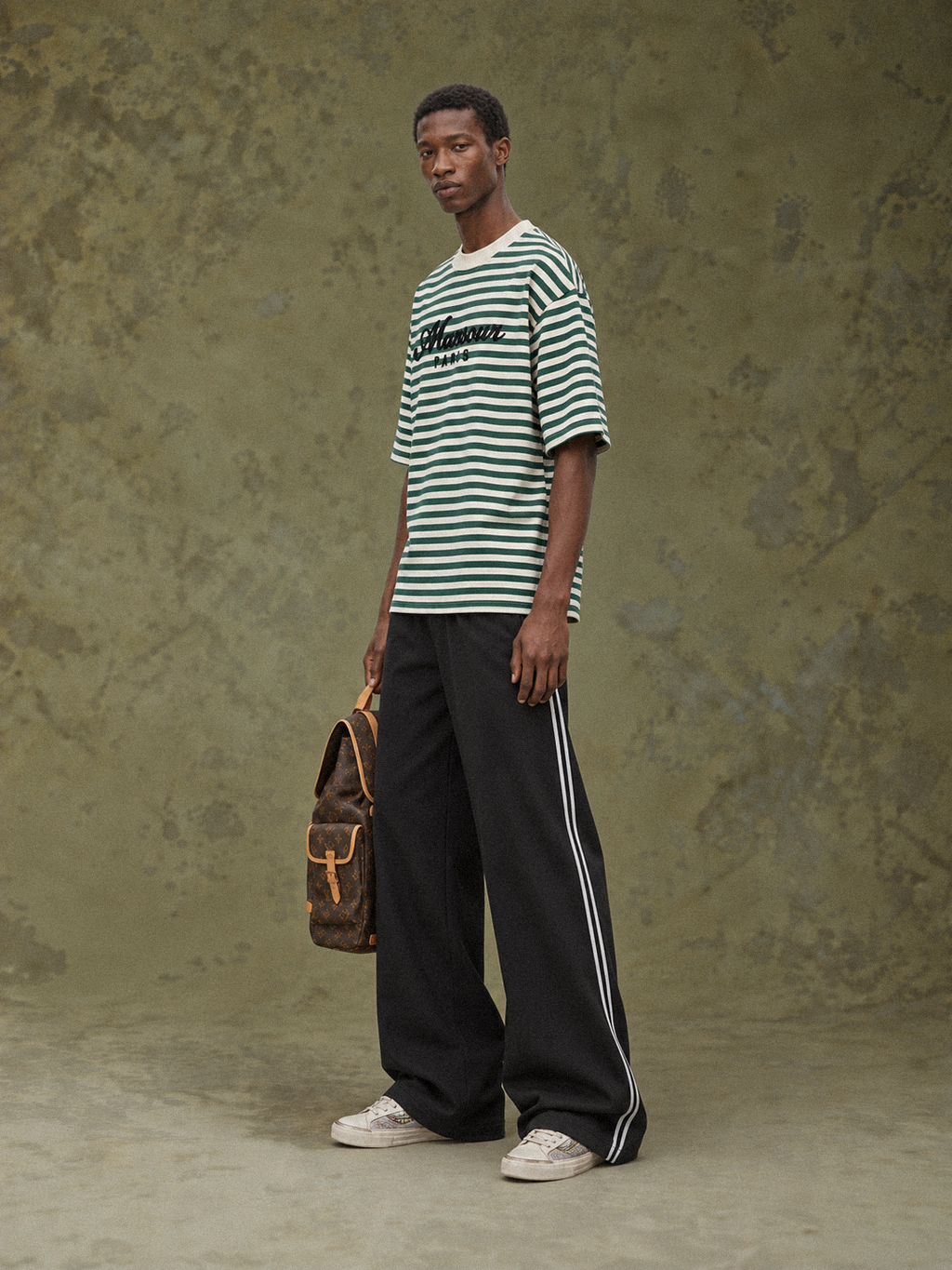 Striped Script T-shirt Green
