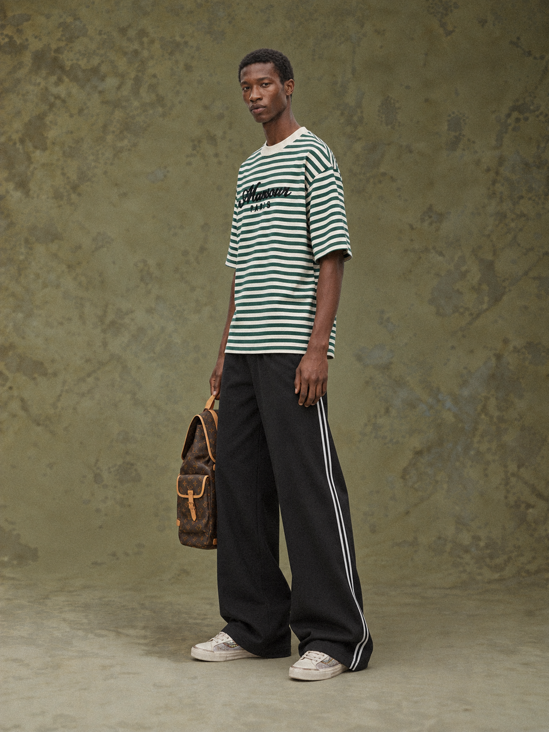 Striped Script T-shirt Green