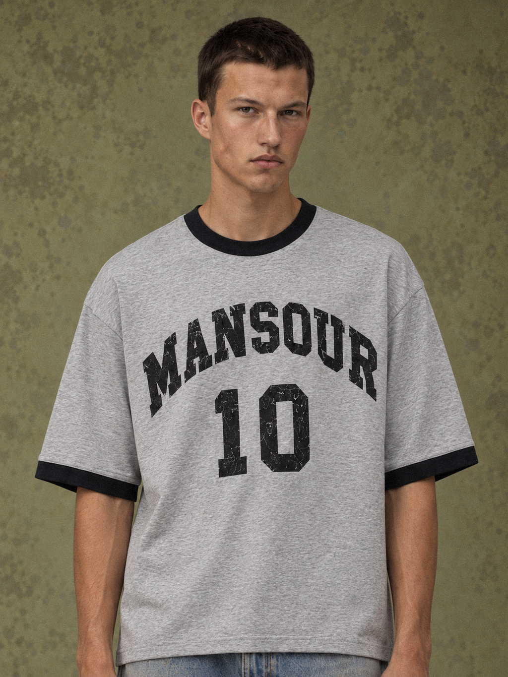 College 10 Ringer T-shirt Grey by Art. Department, worn by model