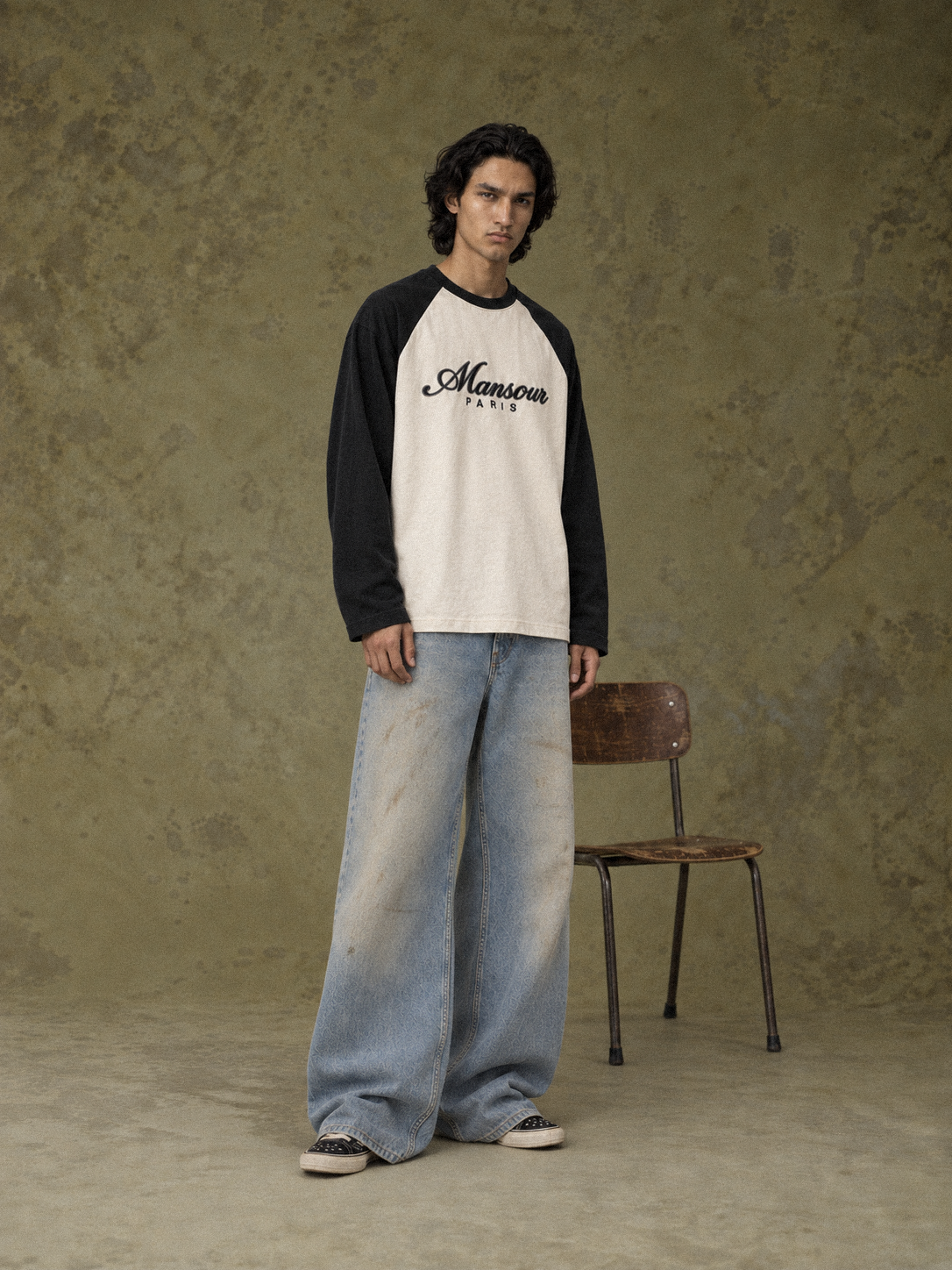Script Raglan Longsleeve Off White/Black by Art. Department, worn by model