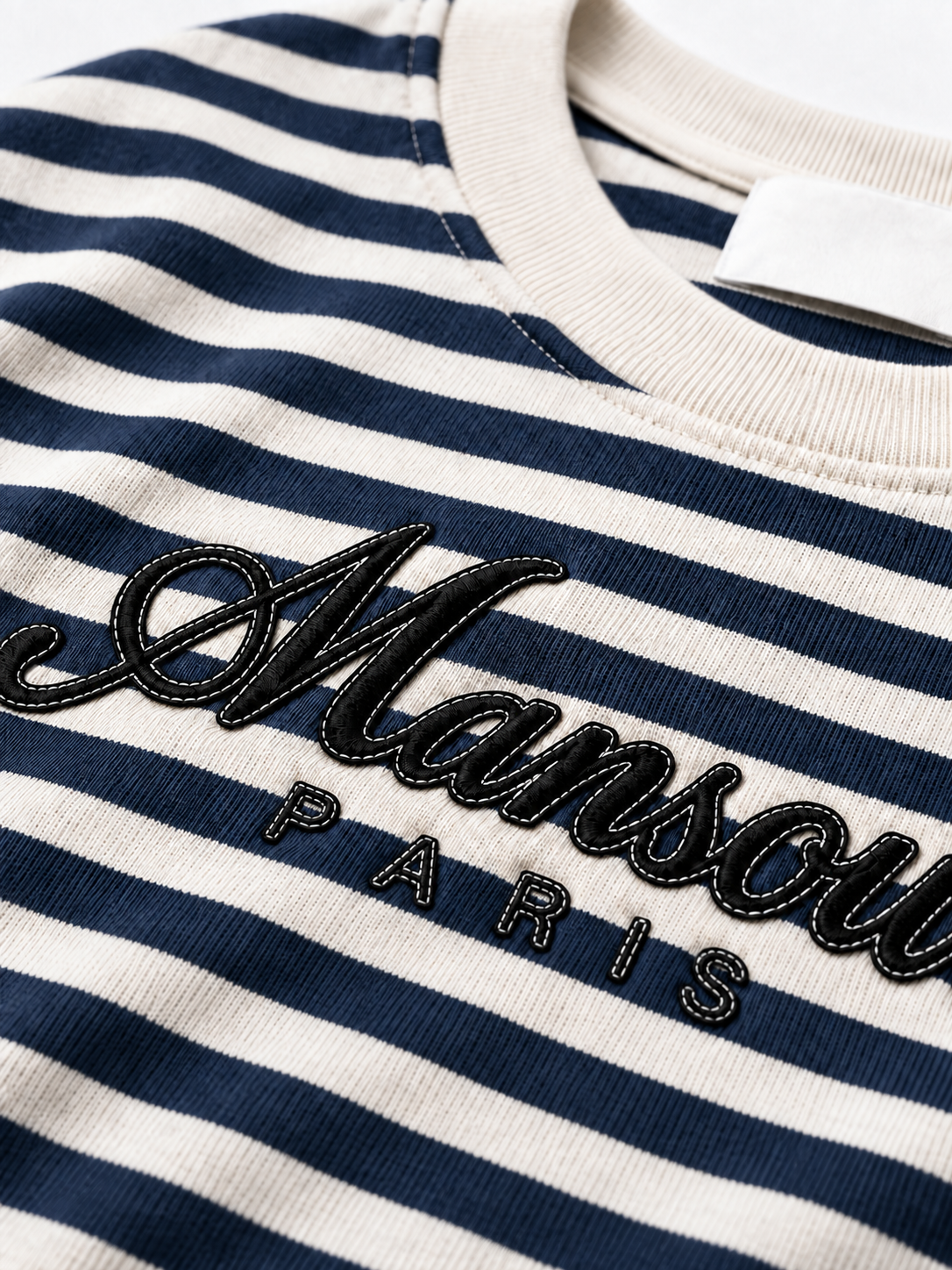 Striped Script Longsleeve Navy by Art. Department, logo detail