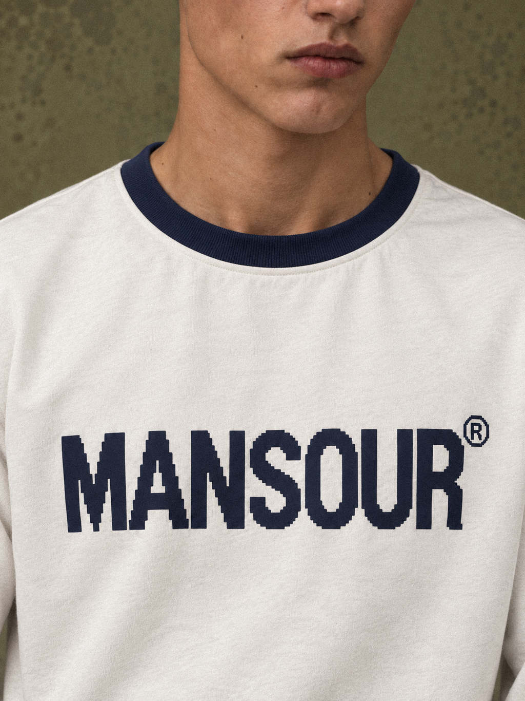 Terry Ringer Longsleeve White/Navy by Art. Department, worn by model, close-up