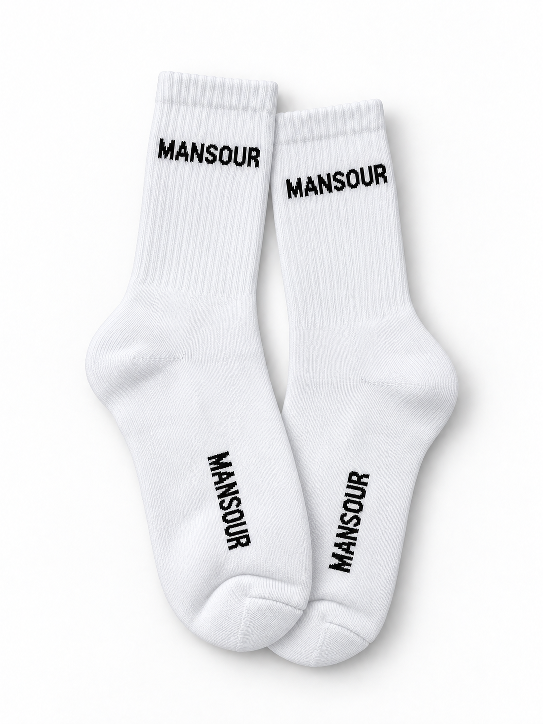 Mansour Logo Socks White, paar plat neergelegd