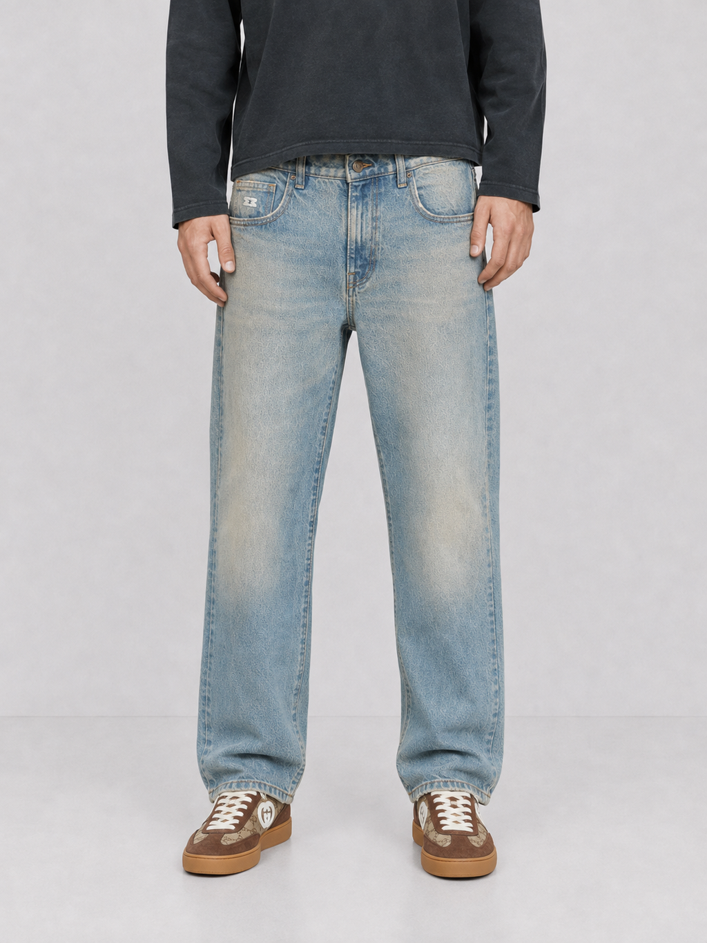 Mansour Vintage Brown Washed Regular Fit Jeans in heavyweight 400gsm brown-green washed denim, regular straight fit