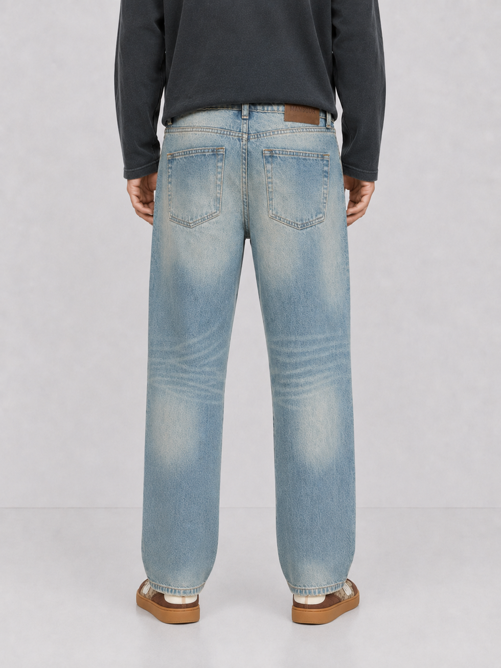 Mansour Vintage Brown Washed Regular Fit Jeans, straight leg silhouette in 400gsm washed denim